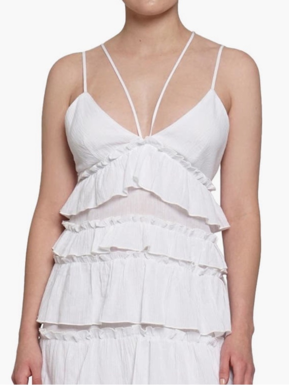 KNOW ONE CARES WHITE TIERED RUFFLE MAXI DRESS SIZE M NWT - Picture 6 of 8